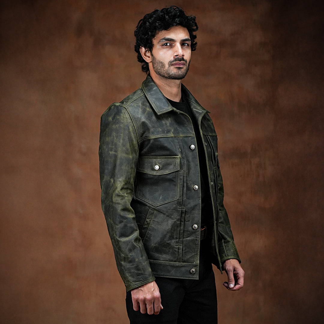 Trucker Type 2 Leather Jacket (Vintage Green)