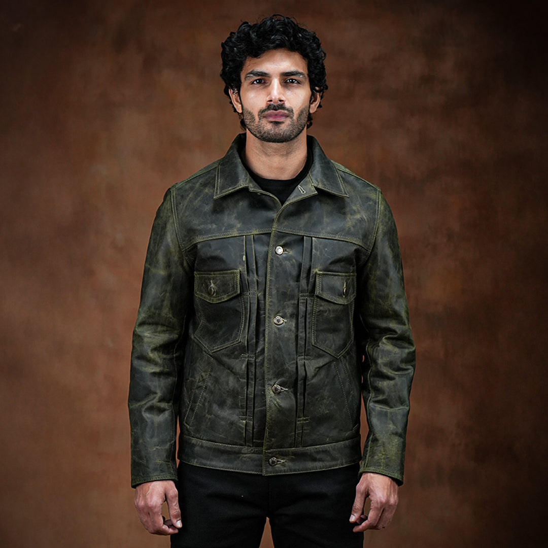 Trucker Type 2 Leather Jacket (Vintage Green)