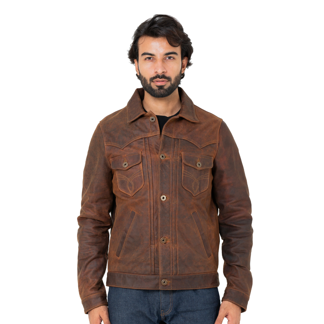 Trucker Type 2 Leather Jacket (Vintage Tan)