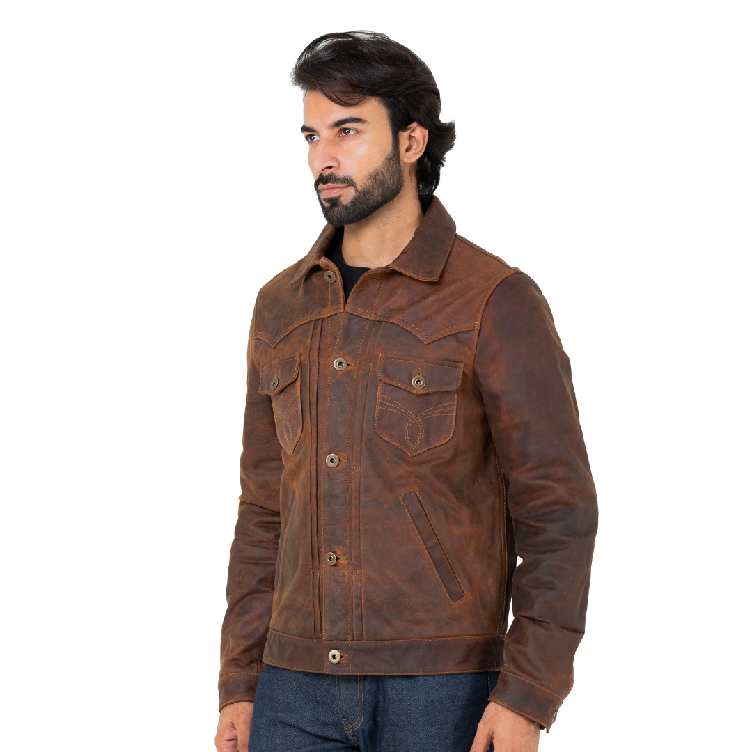Trucker Type 2 Leather Jacket (Vintage Tan)