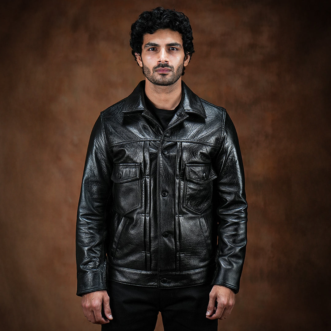 Trucker Type 2 Leather Jacket (Raven Black)