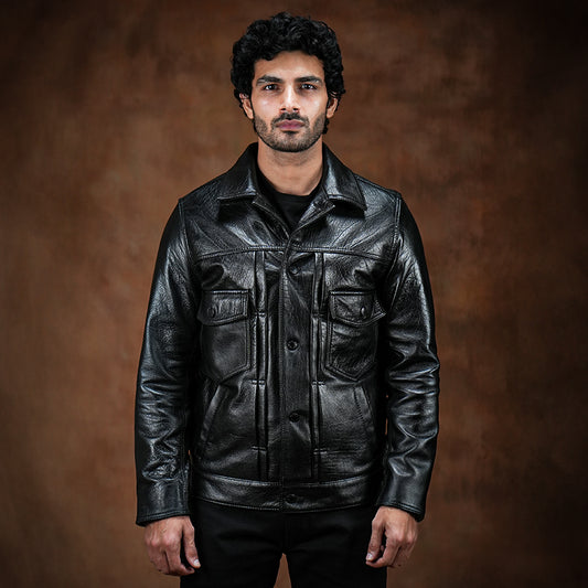 Trucker Type 2 Leather Jacket (Raven Black)