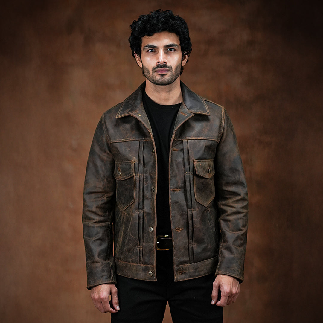 yoke calf leather truck jacket 2 ブラウン Trucker Type 2 Leather Jacket (Vintage Brown) – Craft & Glory