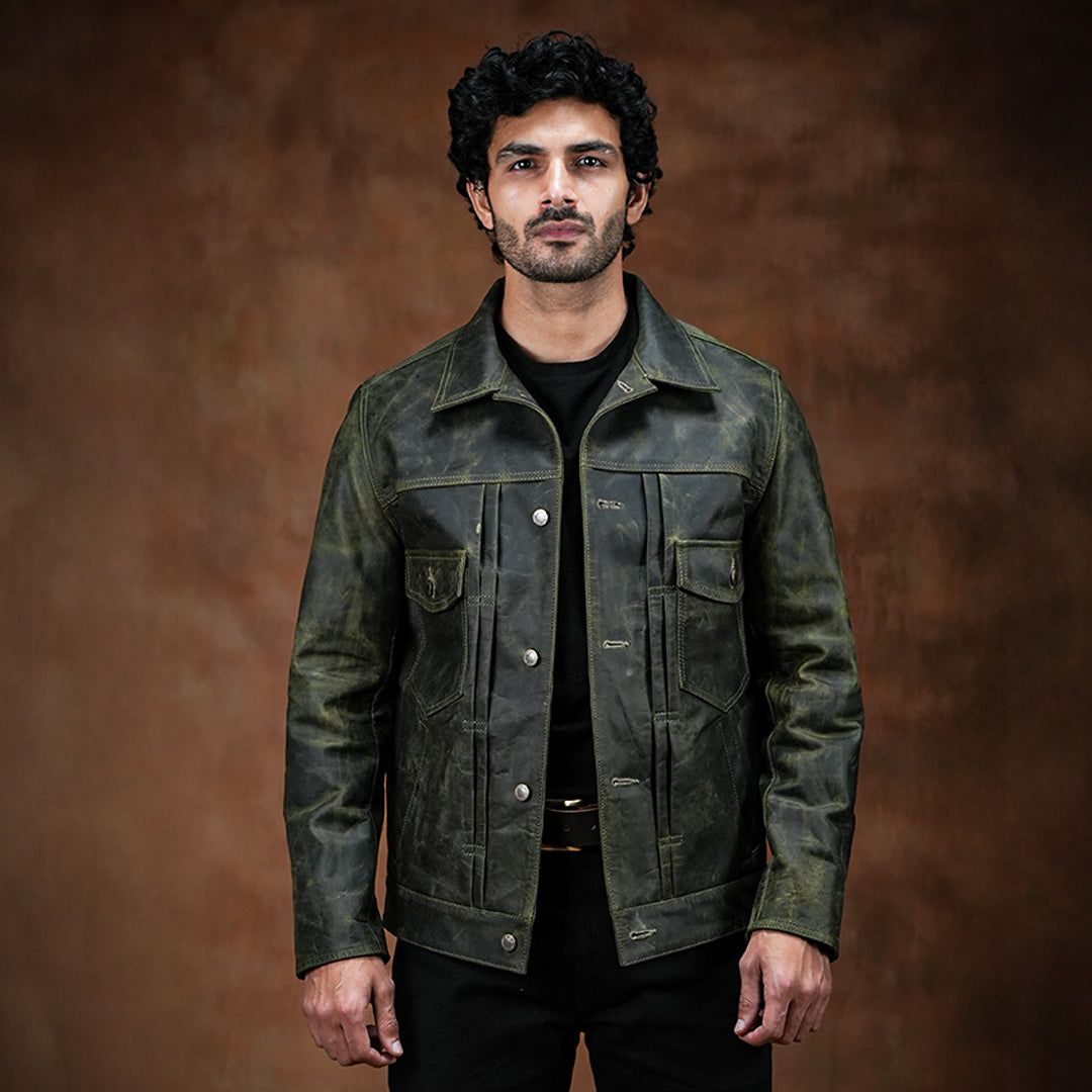 Trucker Type 2 Leather Jacket (Vintage Green)