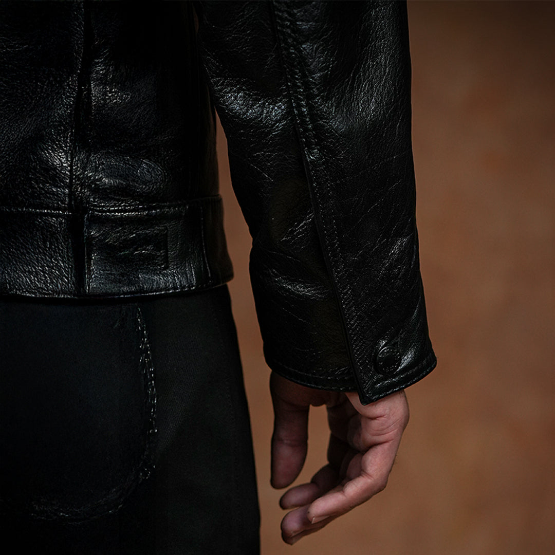 Trucker Type 2 Leather Jacket (Raven Black)