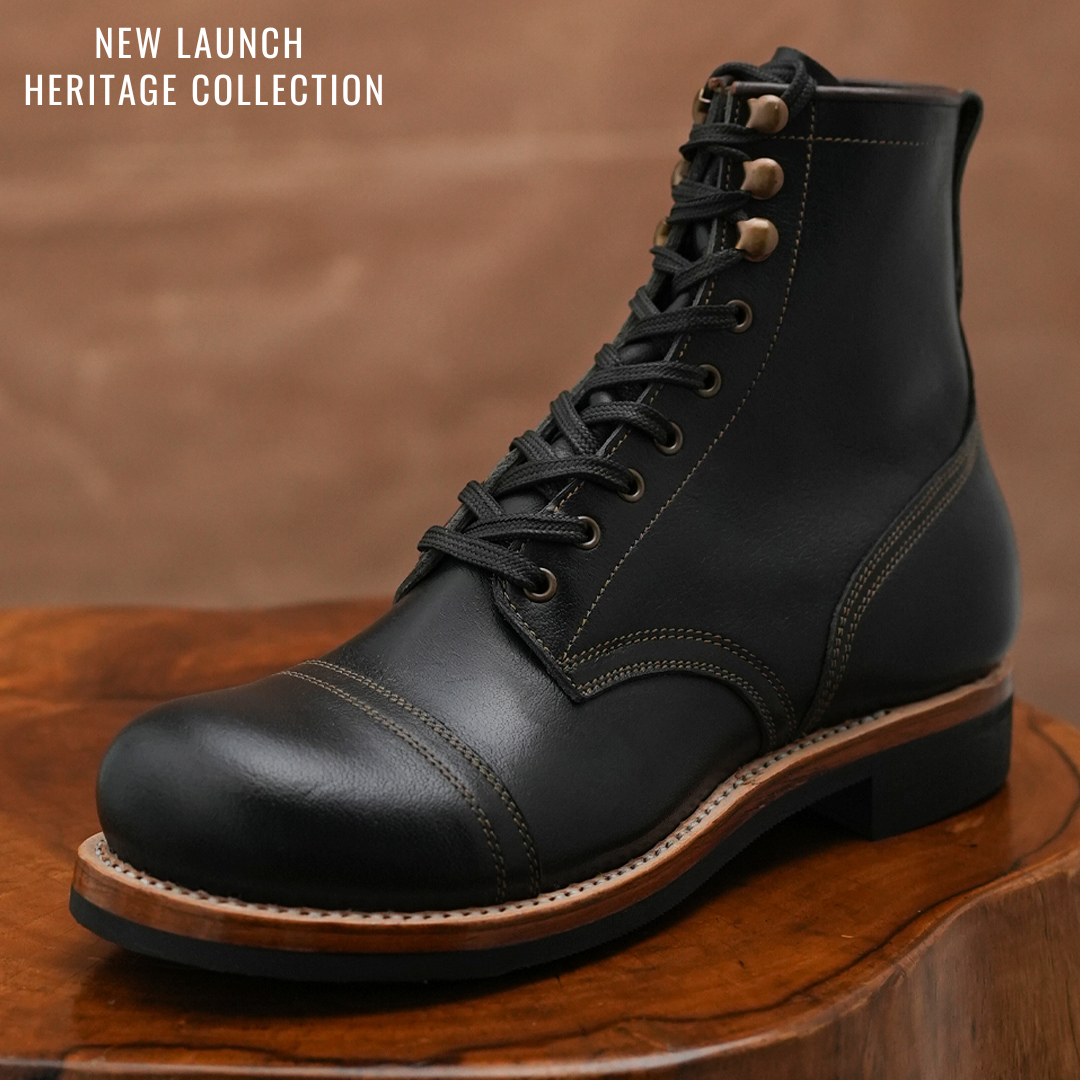 The Brandon Cap Toe Boots (Raven Black) (Munson Last - Goodyear Welted)