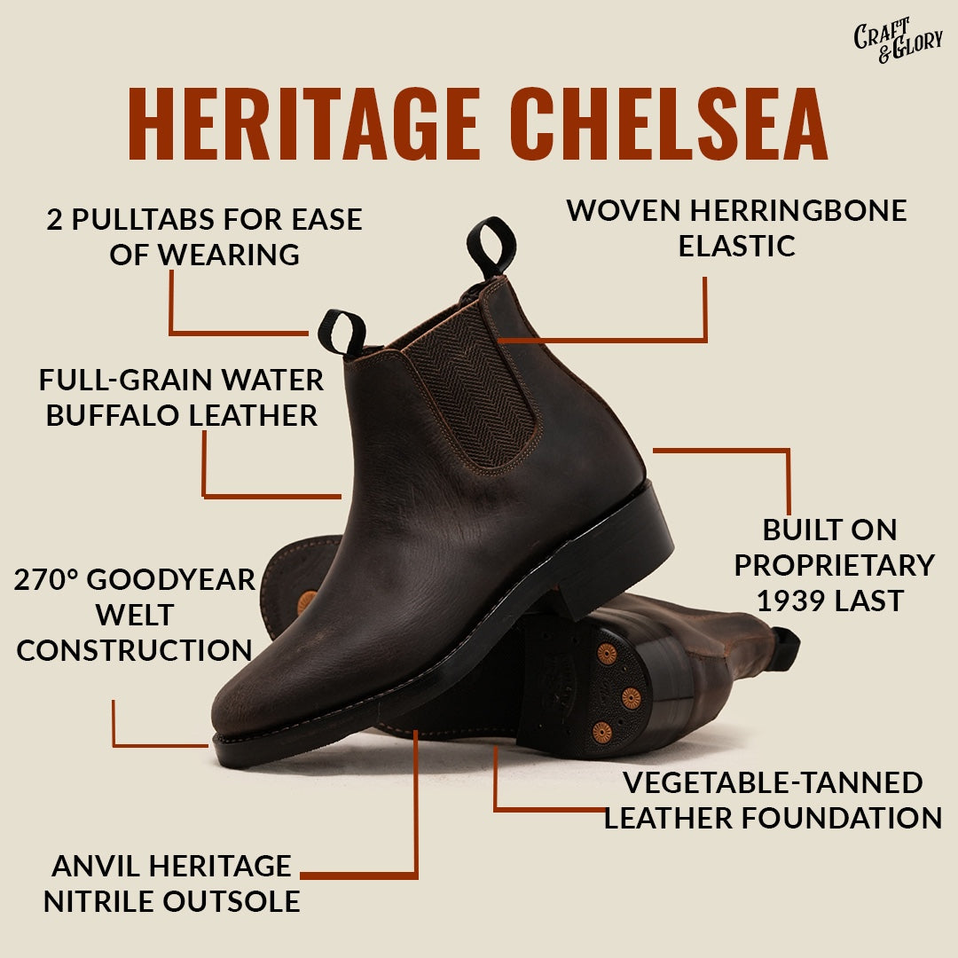 Women Heritage Chelsea Boots 6" (Vintage Brown) Goodyear Welted