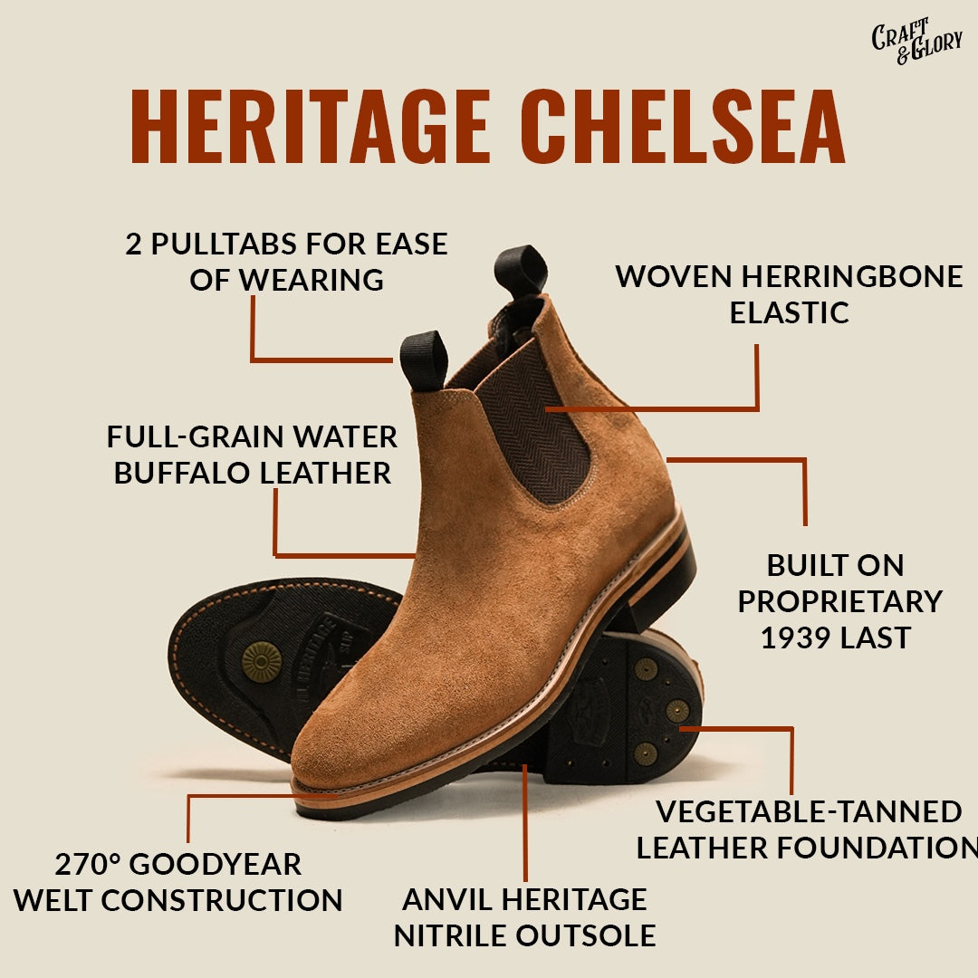 Women Heritage Chelsea Boots 6" (Wheat Roughout) Goodyear Welted