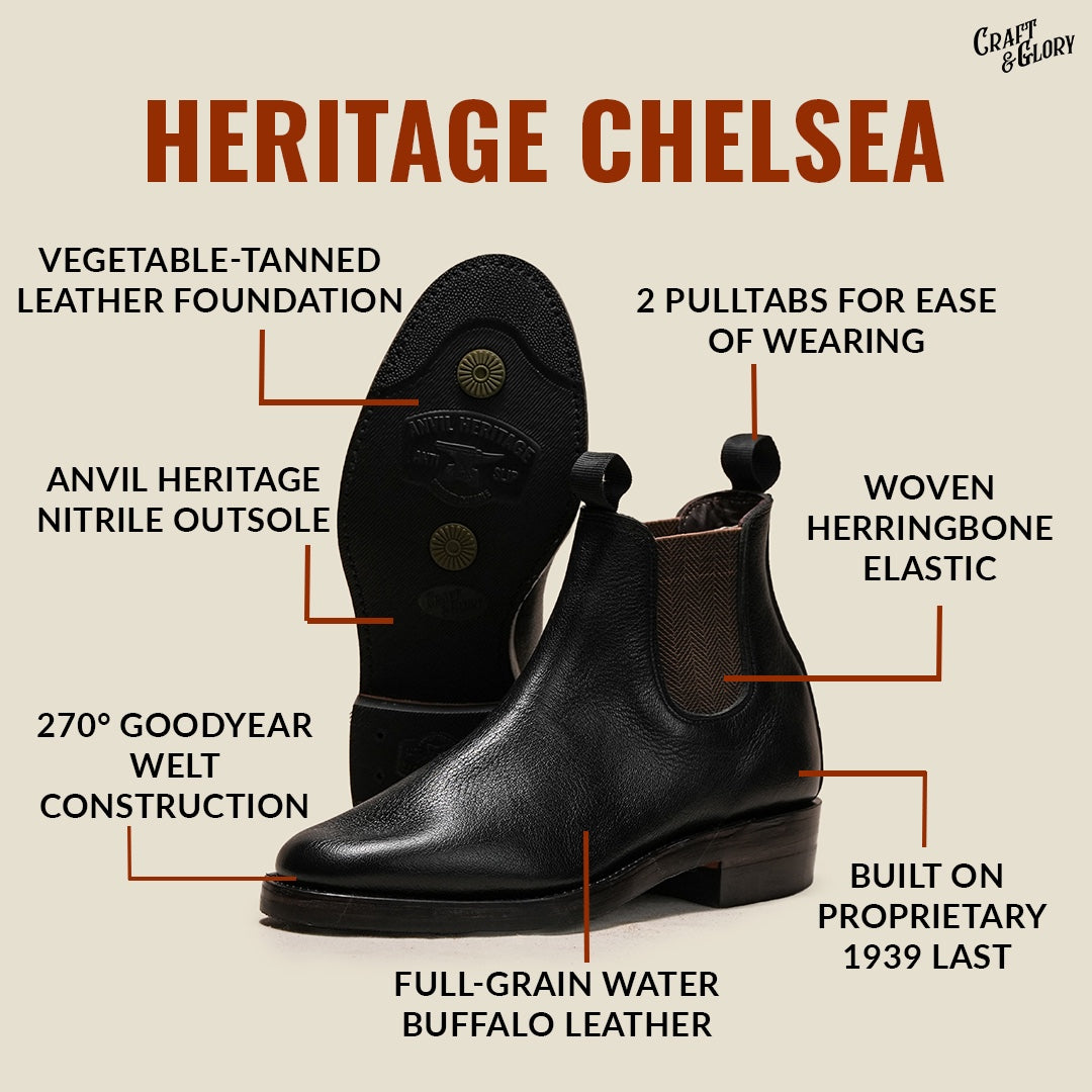 Women Heritage Chelsea Boots 6" (Raven Black) Goodyear Welted