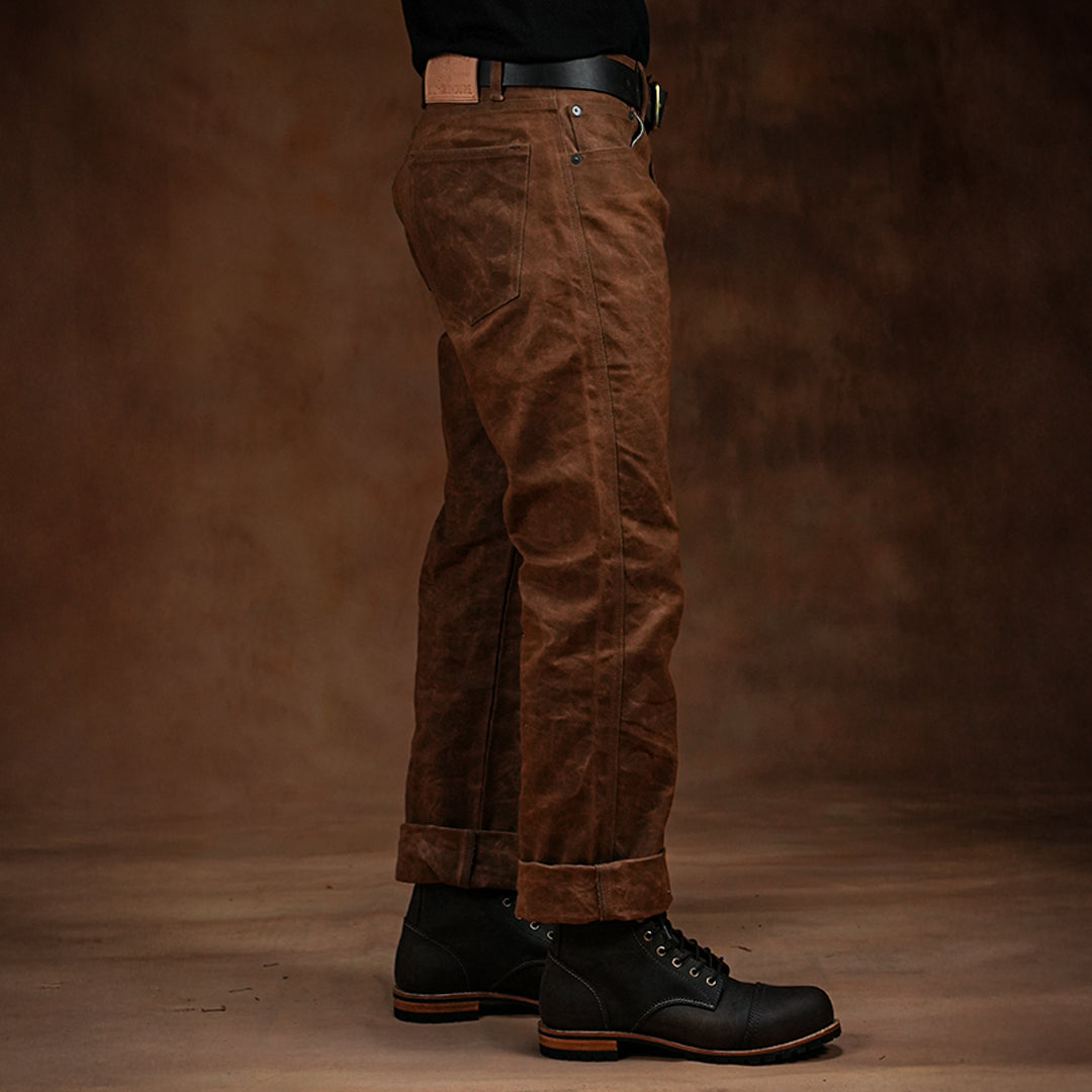 Five Pocket Bear Brown 12 Oz Hard Waxed Canvas Pants For Men (True