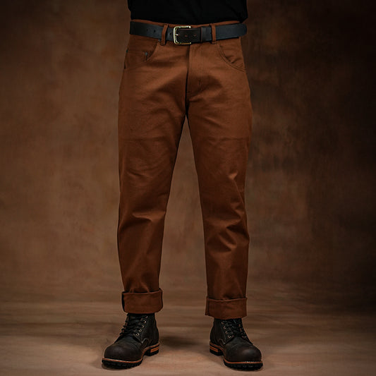 Five Pocket Fox Brown 12 Oz Duck Canvas Pants For Men (Slim Straight)