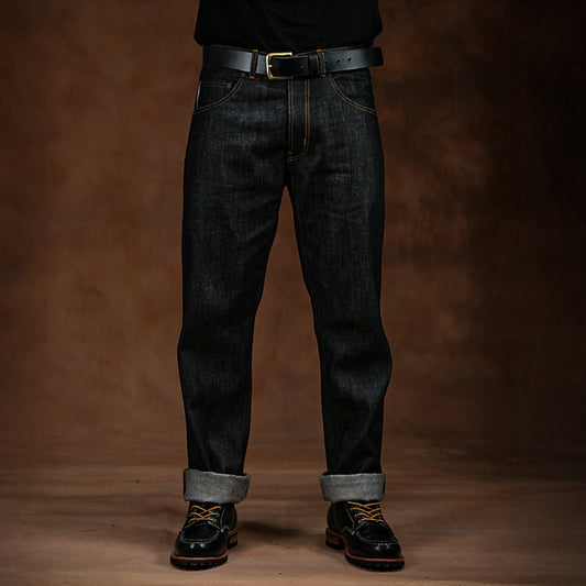 Five Pocket Ghost Black 13 Oz Selvedge Denim For Men (True Straight)