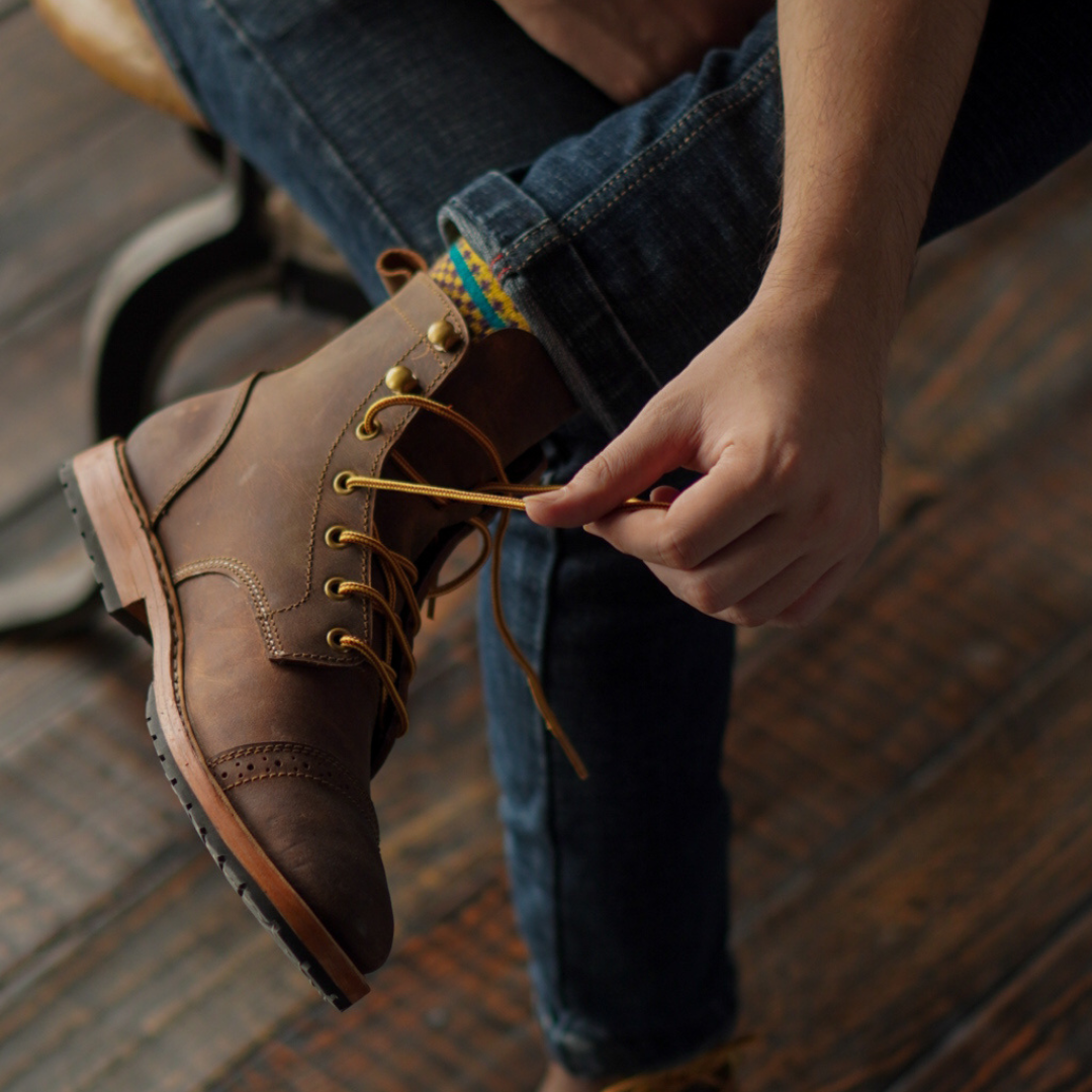 Leather toe cap boots sales