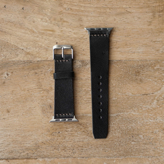 Minimal Apple Watch Leather Strap (Raven Black)