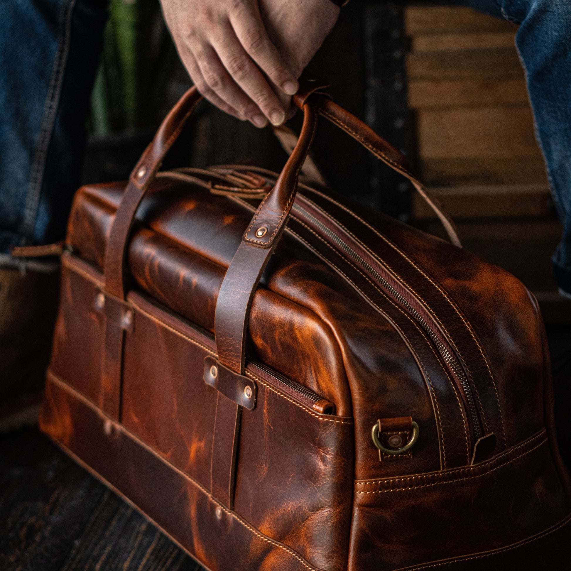 leather gym duffle bag