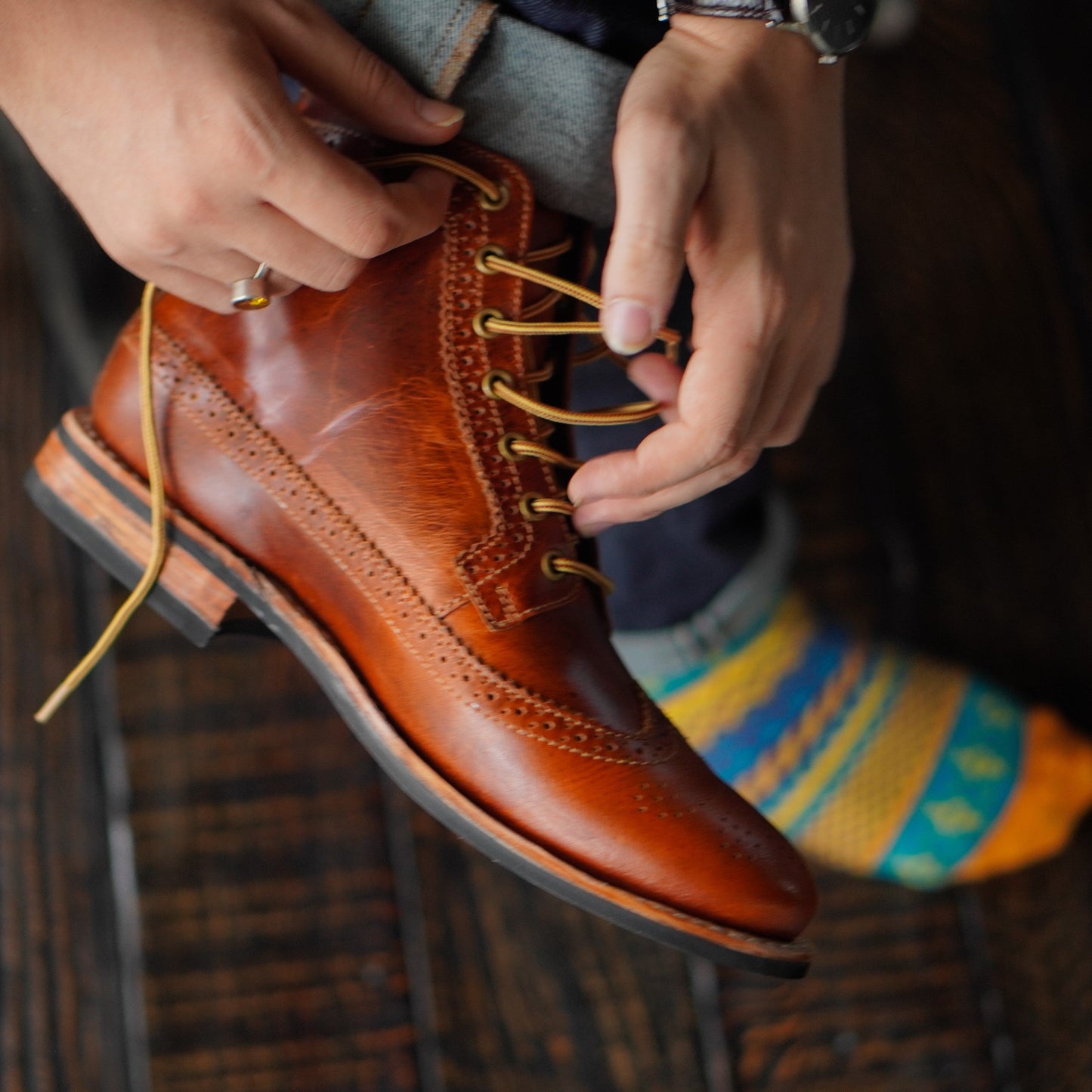 Long Wing Brogue 6" (Saddle Tan) Goodyear Welted